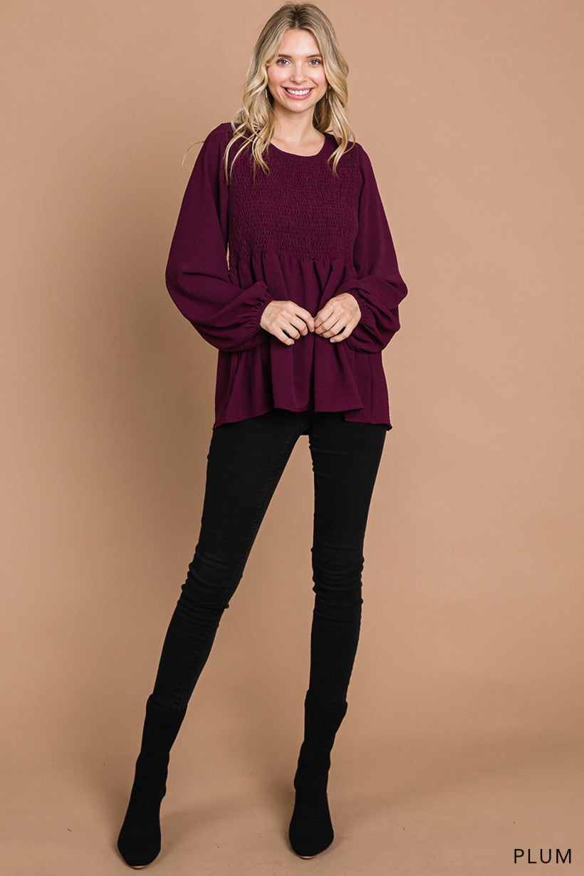 Wishing for Change Smocked Top - Plum