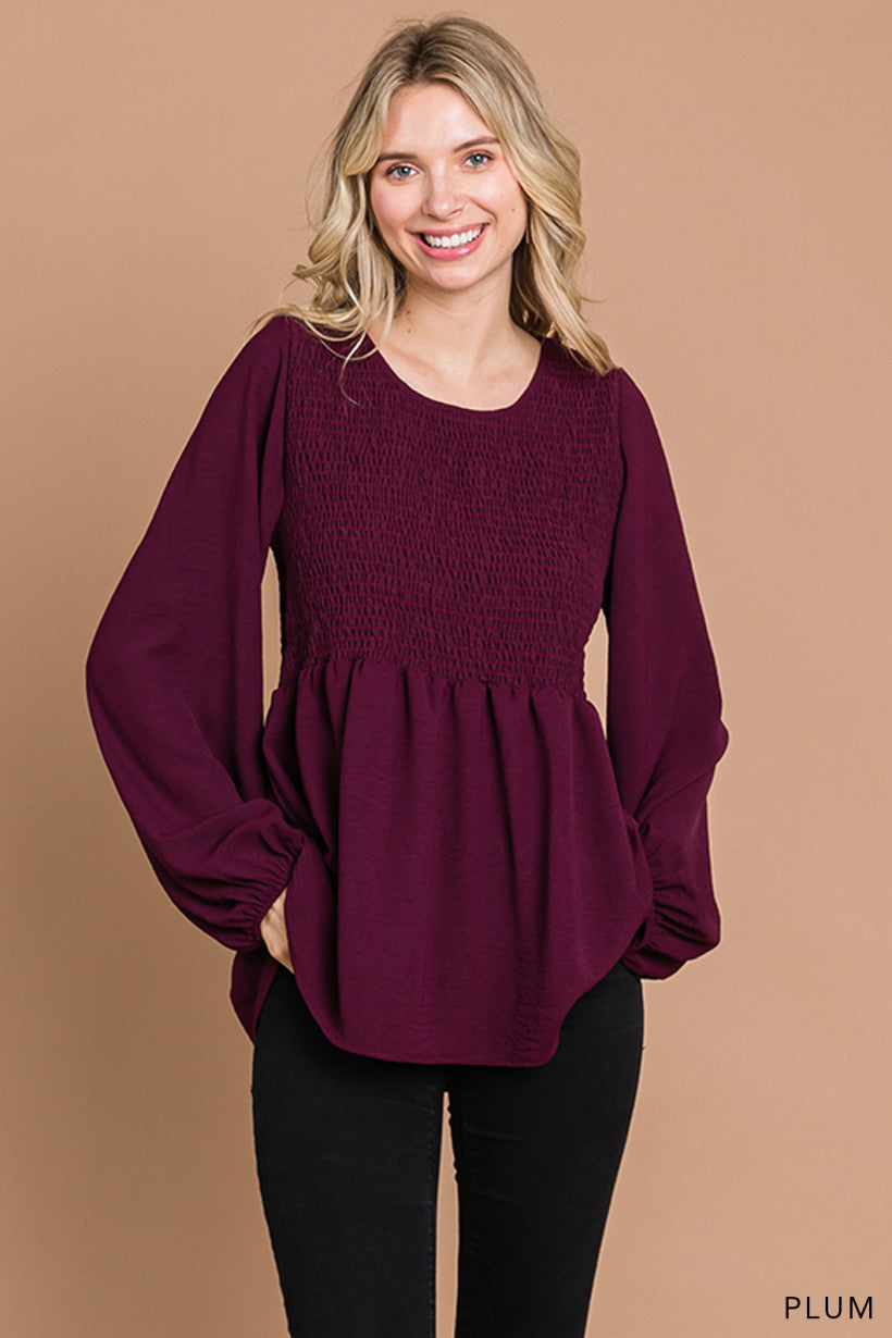 Wishing for Change Smocked Top - Plum