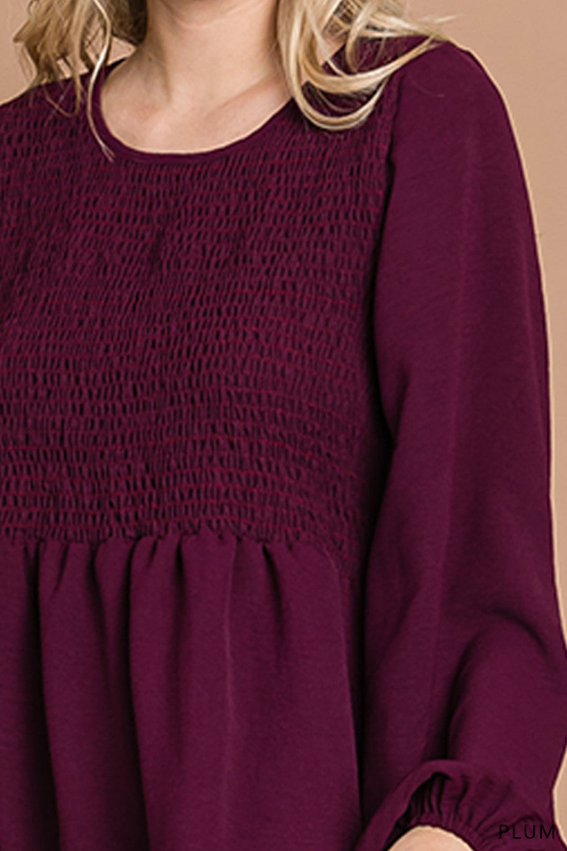 Wishing for Change Smocked Top - Plum