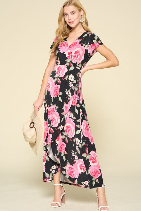 Take Me Away Floral Maxi Dress - Black