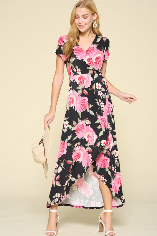 Take Me Away Floral Maxi Dress - Black