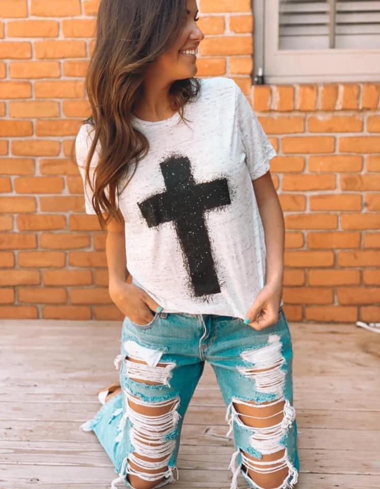 Bold Cross Graphic Tee - Vneck