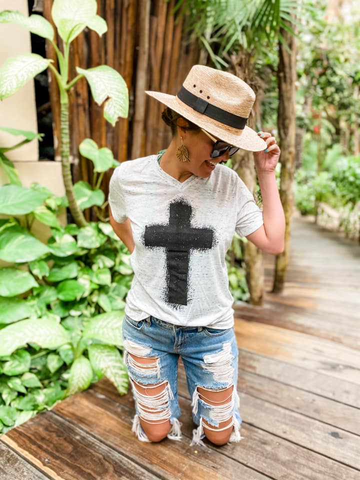 Bold Cross Graphic Tee - Vneck