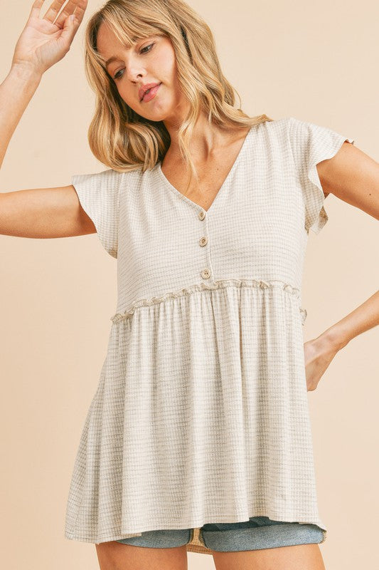 Time After Time Babydoll Top - Taupe
