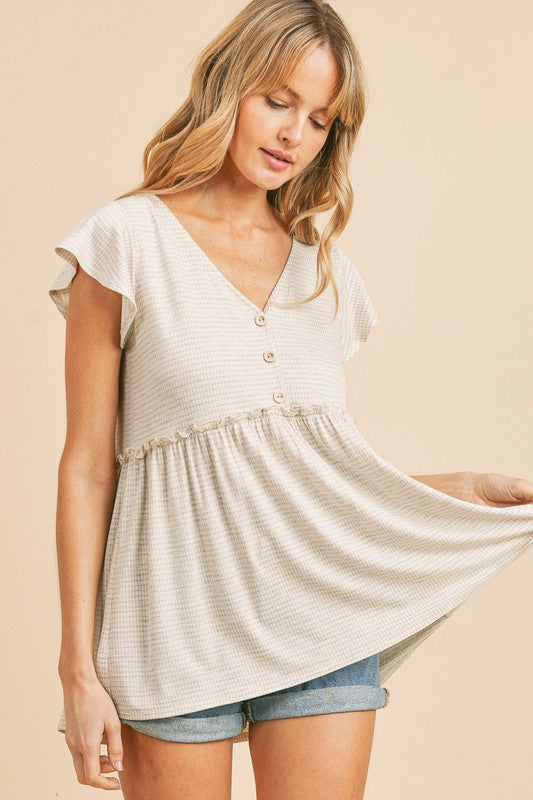 Time After Time Babydoll Top - Taupe