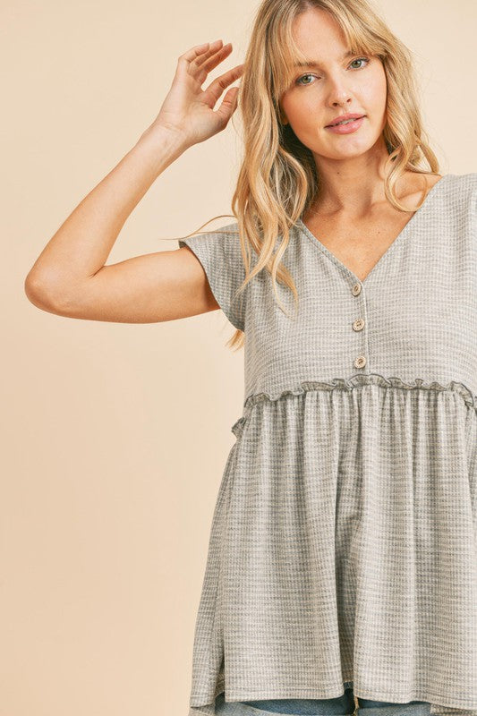 Time After Time Babydoll Top - Grey