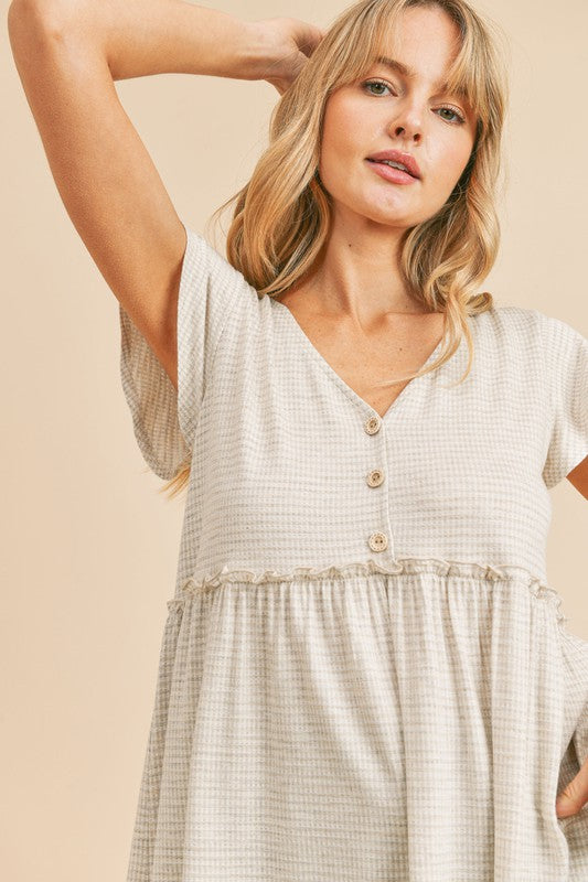 Time After Time Babydoll Top - Taupe