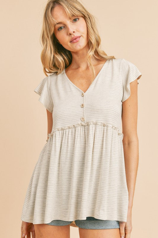 Time After Time Babydoll Top - Taupe
