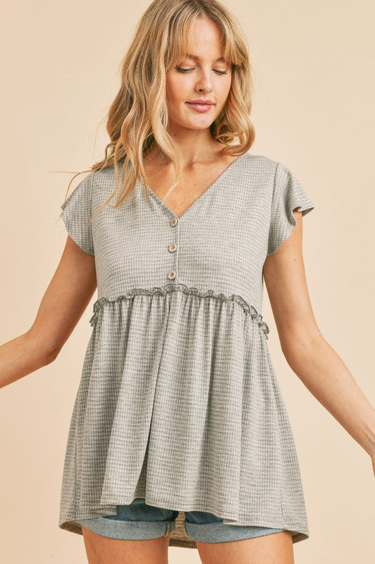 Time After Time Babydoll Top - Grey