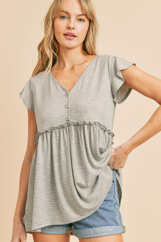 Time After Time Babydoll Top - Grey