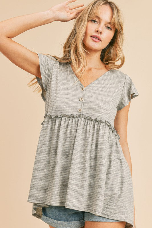 Time After Time Babydoll Top - Grey