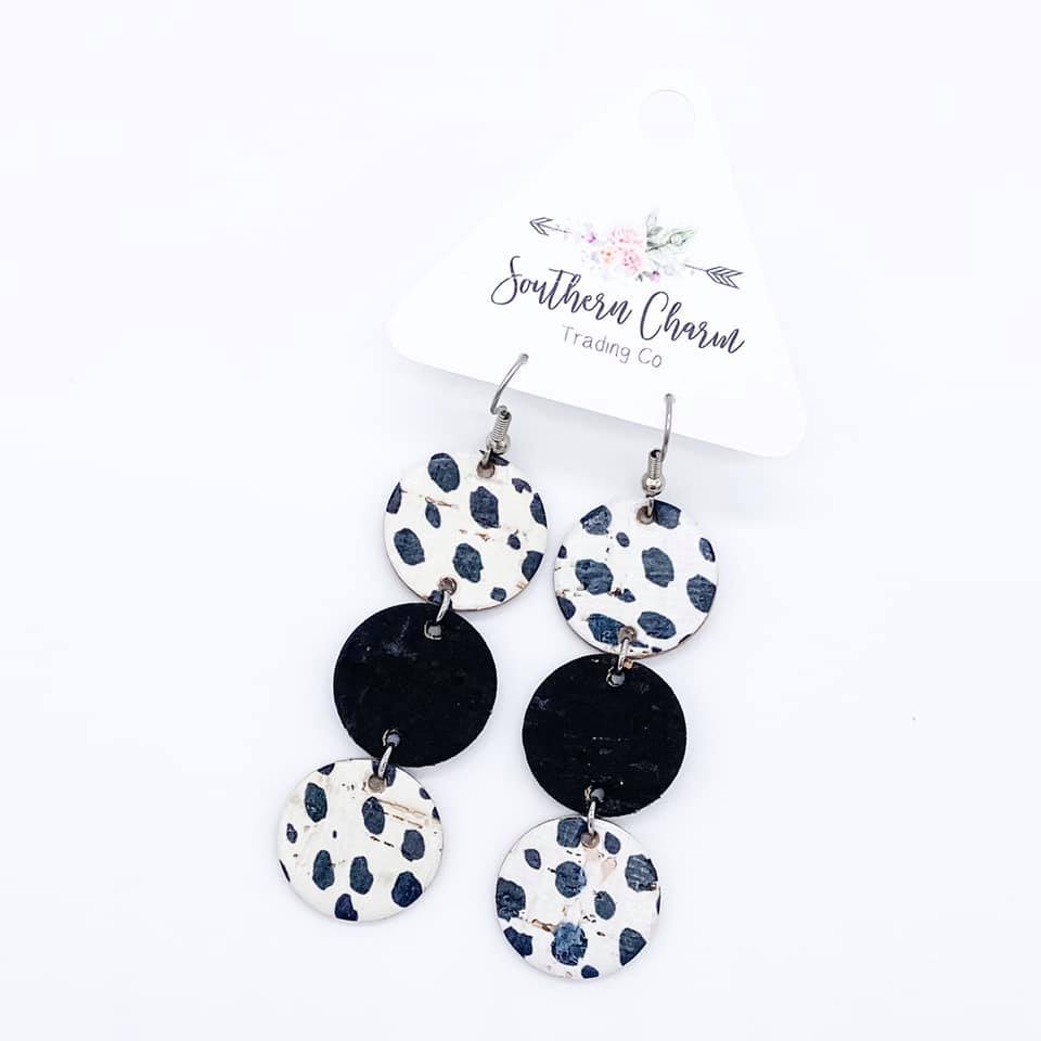 Dalmatian & Black Triple Corkie Earrings