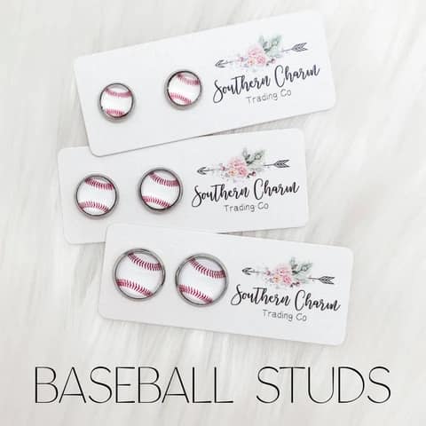 Mini 8mm Baseball Stud Earrings