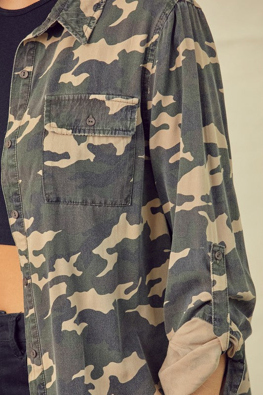 Keep A Secret Camo Button Down