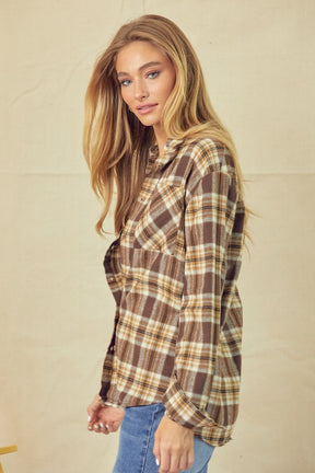 Just A Glimpse Button Down - Brown