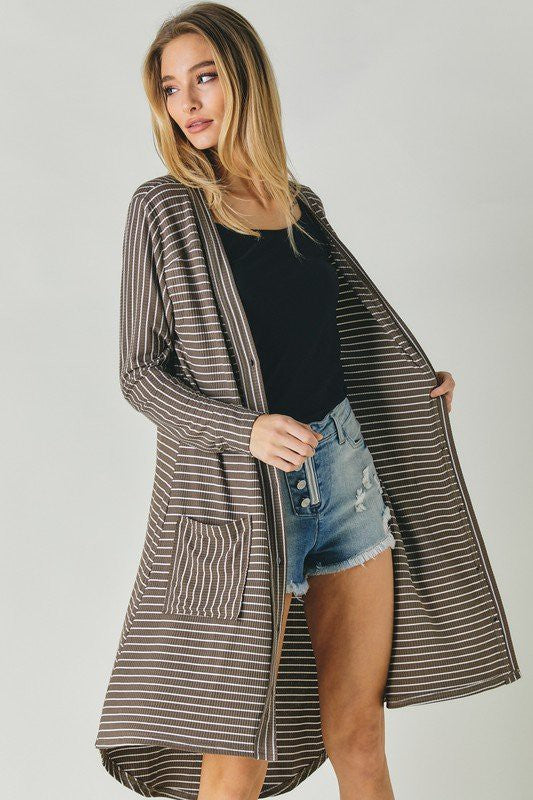 What A Night Striped Cardigan - Mocha