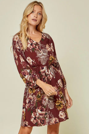Made For You Floral Dress - Burgundy