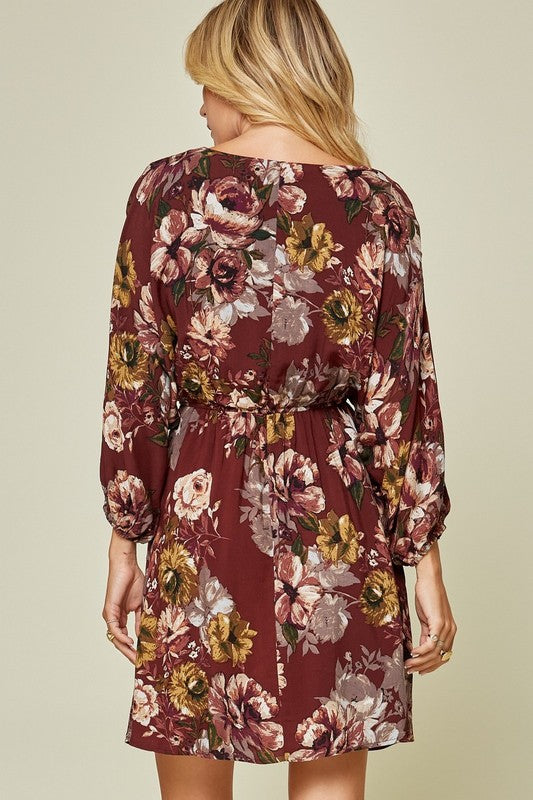 Made For You Floral Dress - Burgundy