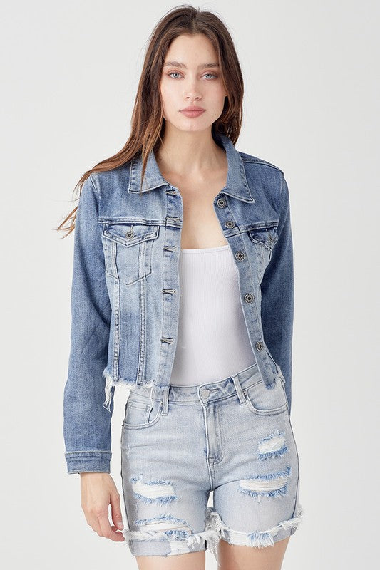 Take Me Back Frayed Hem Jean Jacket - Light Wash