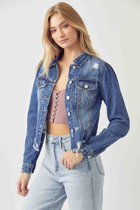 Lost in Time Shirring Sleeve Jean Jacket