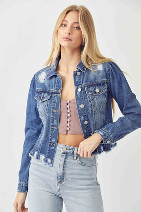 Lost in Time Shirring Sleeve Jean Jacket