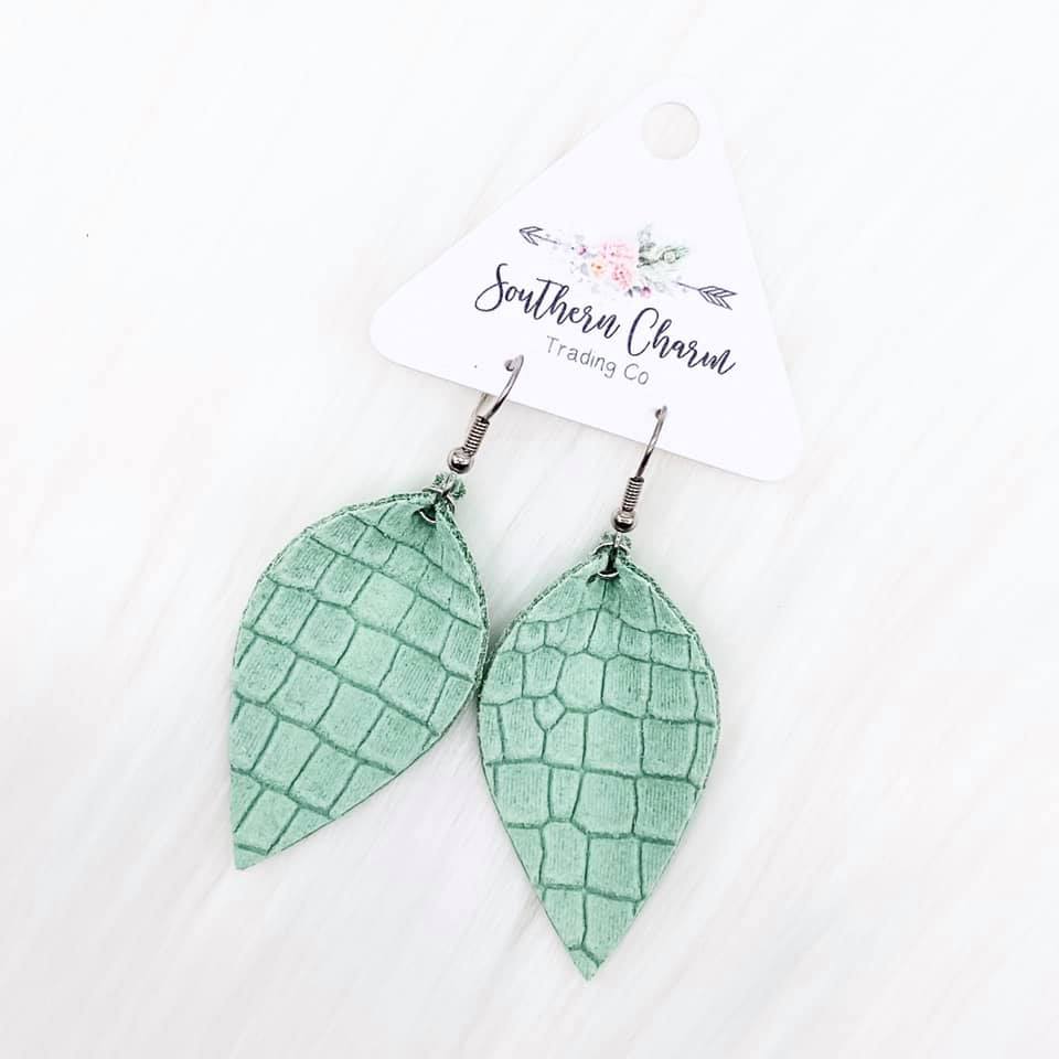 2” Summer Green Gecko Petal Earrings