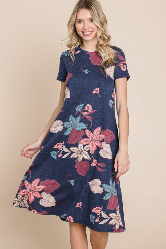 Take A Time Out Dress - Navy Floral