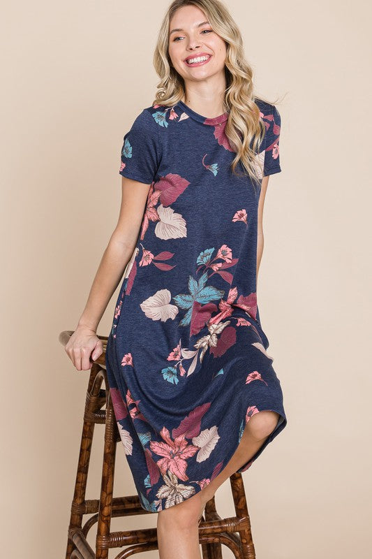 Take A Time Out Dress - Navy Floral