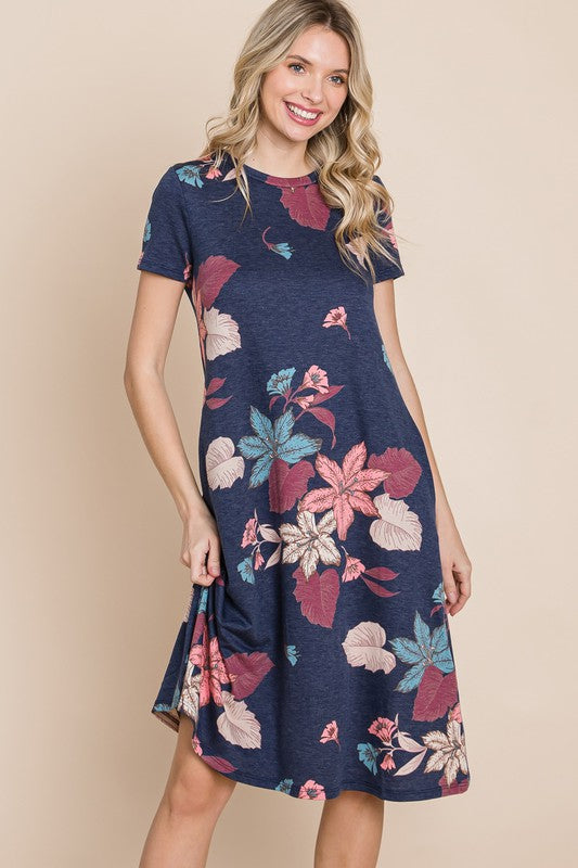 Take A Time Out Dress - Navy Floral