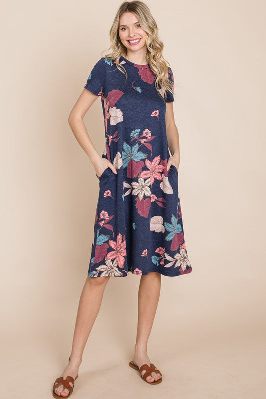 Take A Time Out Dress - Navy Floral