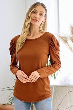 All Move On Puff Sleeve Top - Chestnut