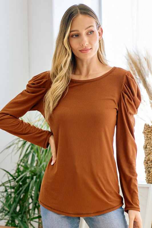 All Move On Puff Sleeve Top - Chestnut