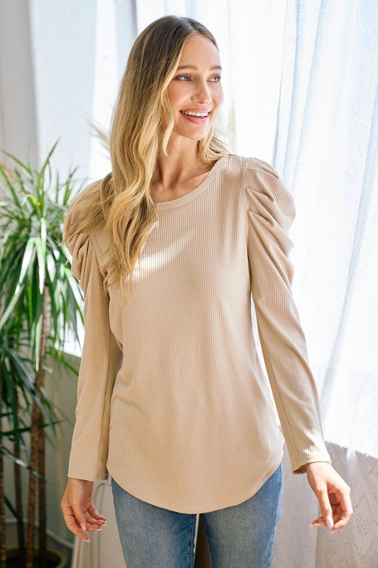 All Move On Puff Sleeve Top - Taupe