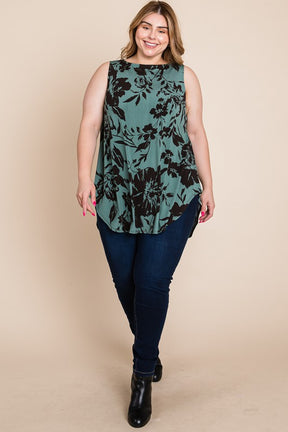 An Afternoon Stroll Floral Tank - Sage