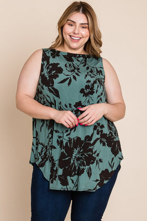 An Afternoon Stroll Floral Tank - Sage