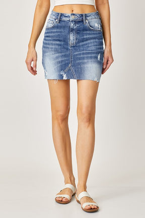 Risen Jeans Distressed Skirt - Medium Wash