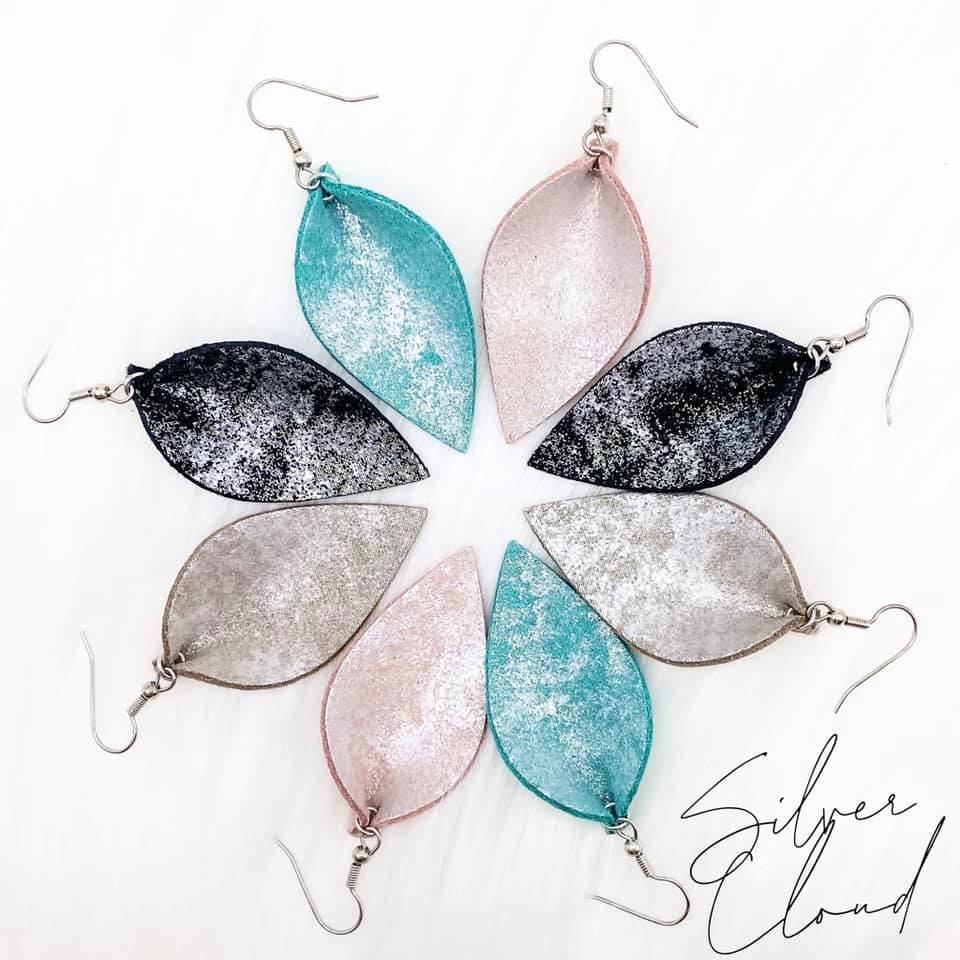 2” Silver Shimmer Cloud Petal Earrings- Turquoise