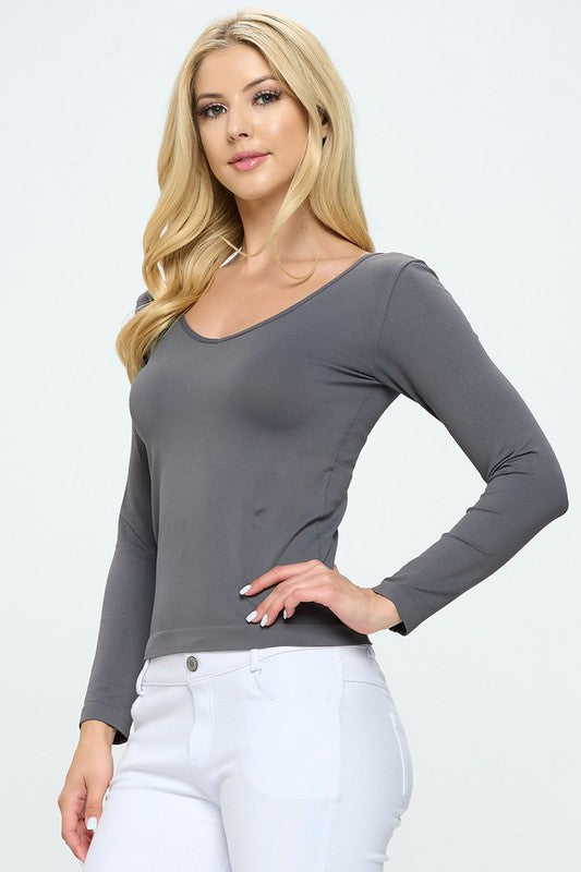 Seamless Reversible Long Sleeve Top - Charcoal