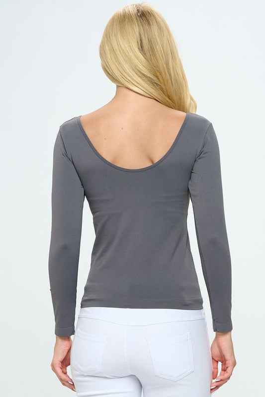 Seamless Reversible Long Sleeve Top - Charcoal