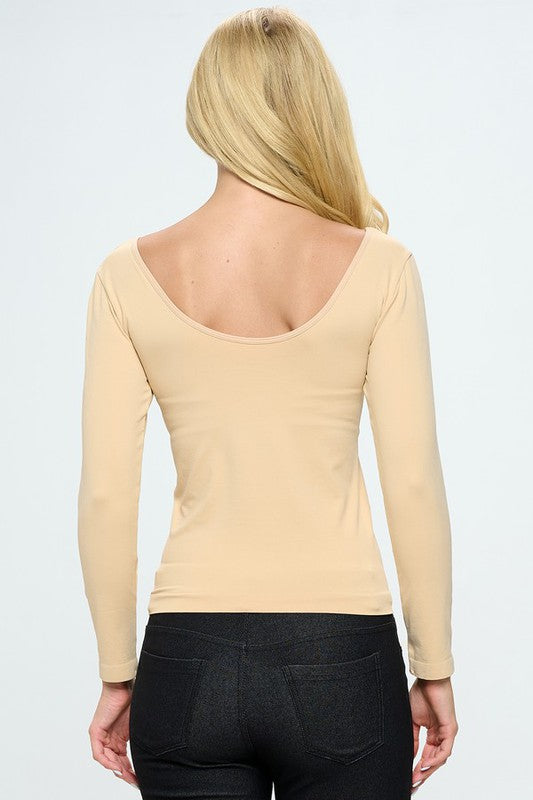Seamless Reversible Long Sleeve Top - Nude