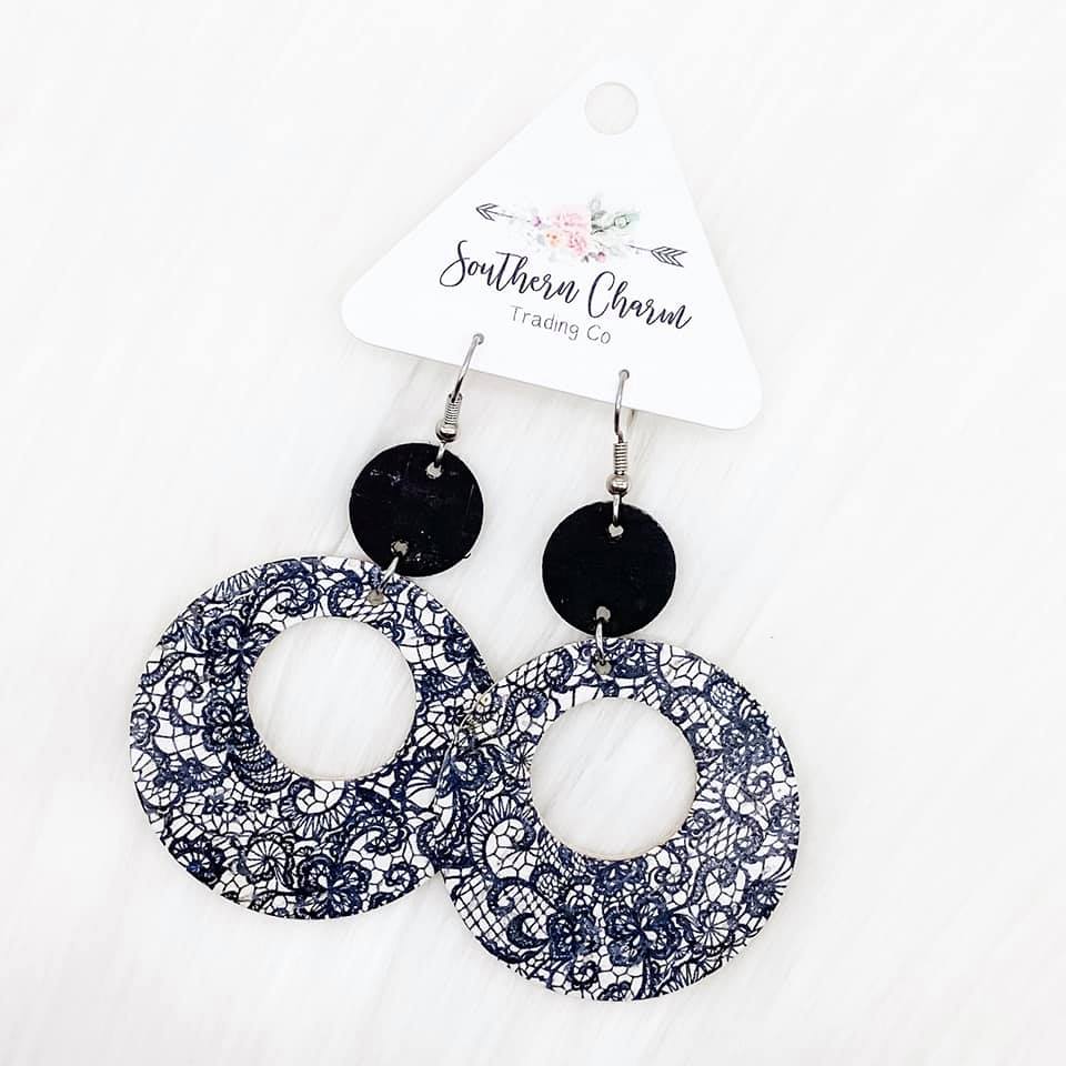 Black & White Lace Double O Earrings