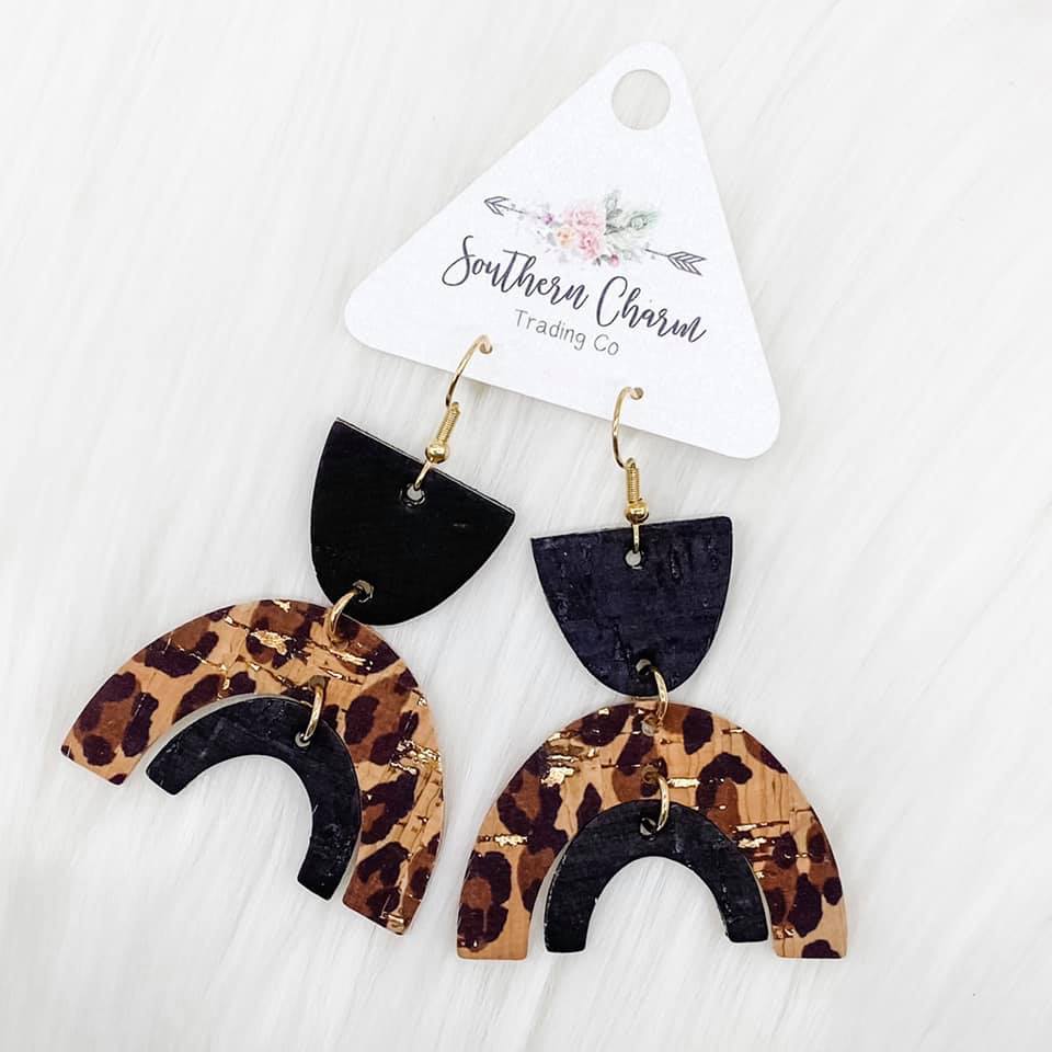 Black & Gold Leopard April Corkies Earrings
