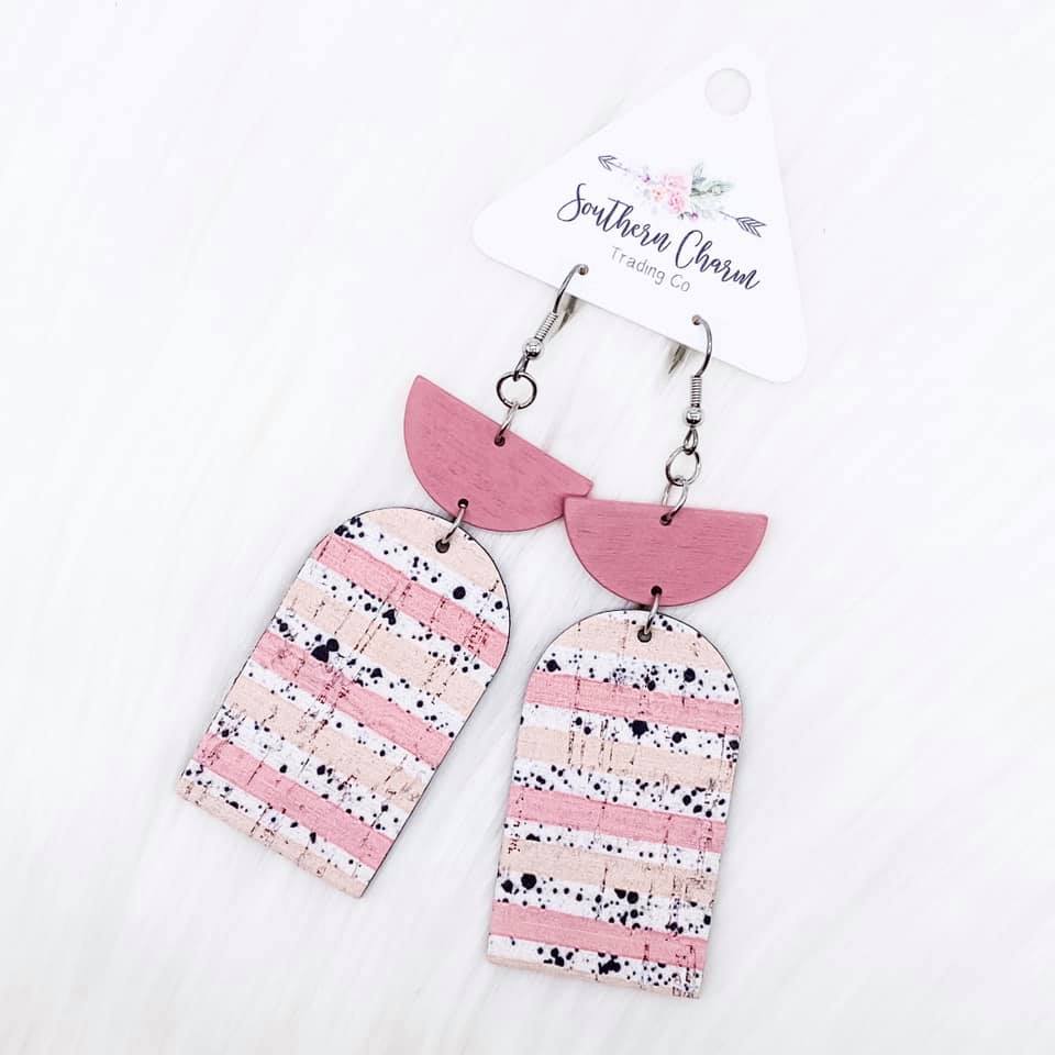 Pink Dalmatian Stripes Arch Earrings