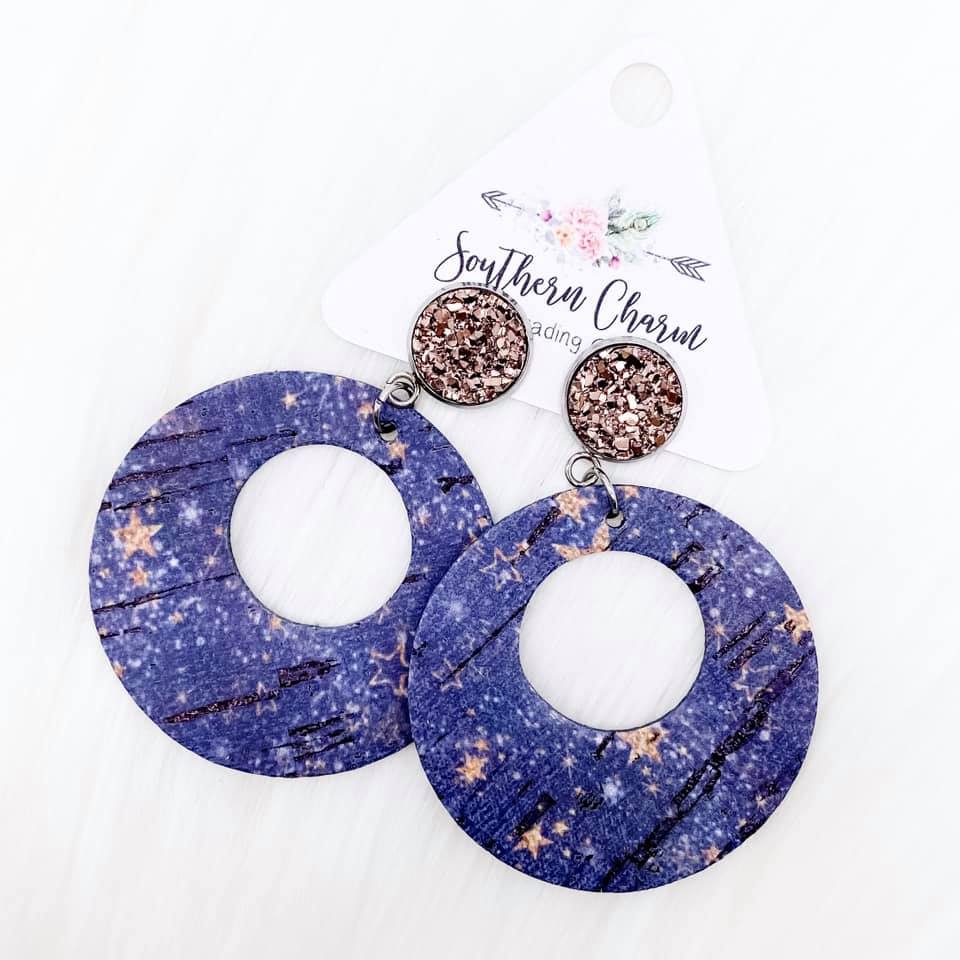 Rose Gold & Blue Galaxy Double O Earrings