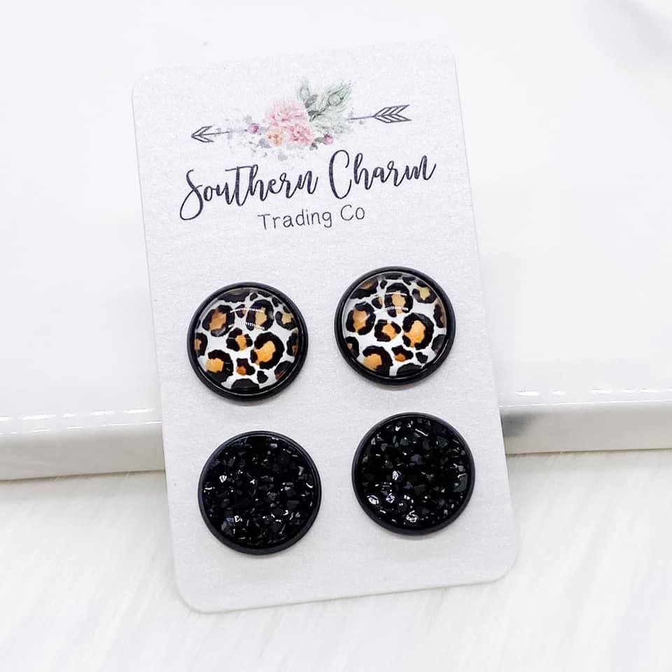 New Copper Leopard & Black Duo Earrings