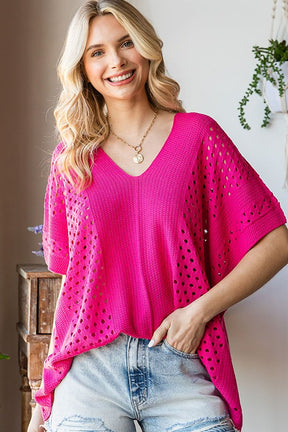 Know Your Blessings Pullover Top - Fuchsia