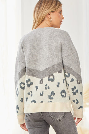In Your Head Animal Print Sweater - Grey