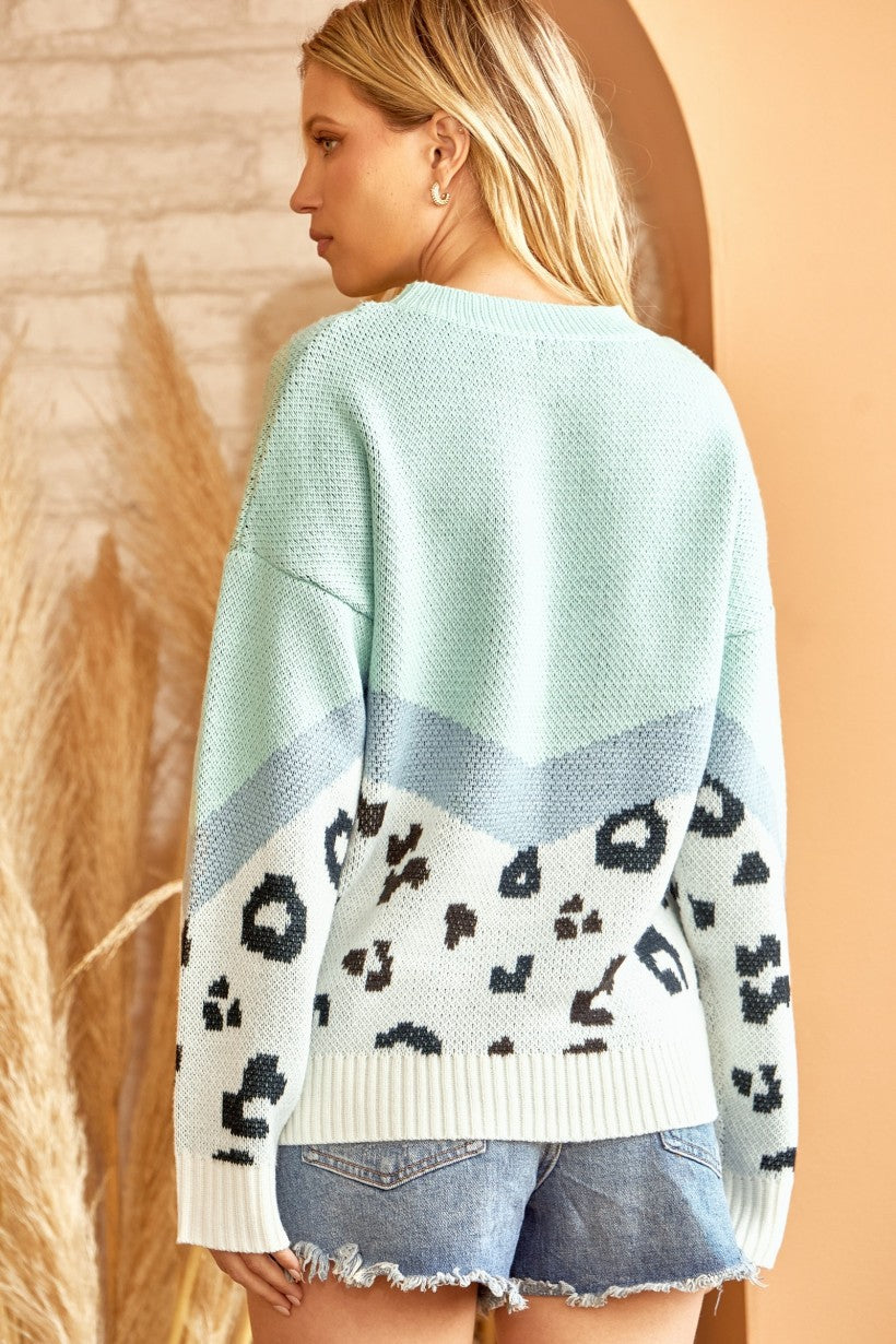 In Your Head Animal Print Sweater - Mint