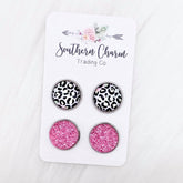 Pastel Leopard & Pink Sparkle Duo Earrings