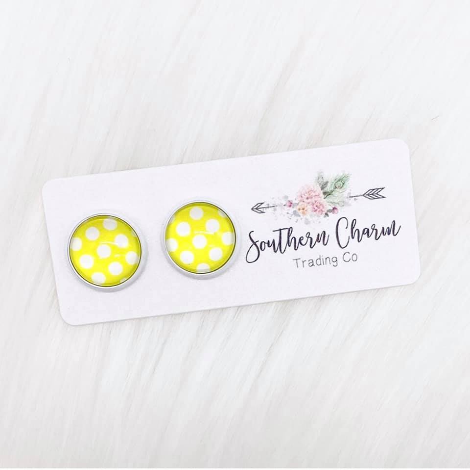Summer Polka Dot Stud Earrings - Yellow